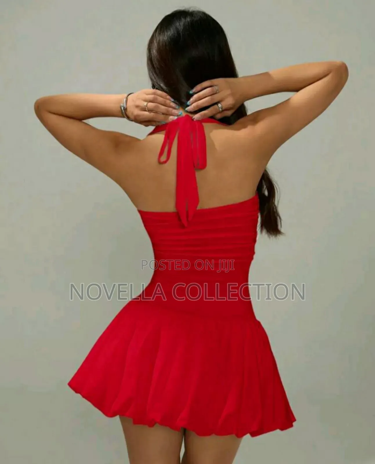 Women's Tie Neck Backless Solid Color Simple Casual Mini Bubble Dress