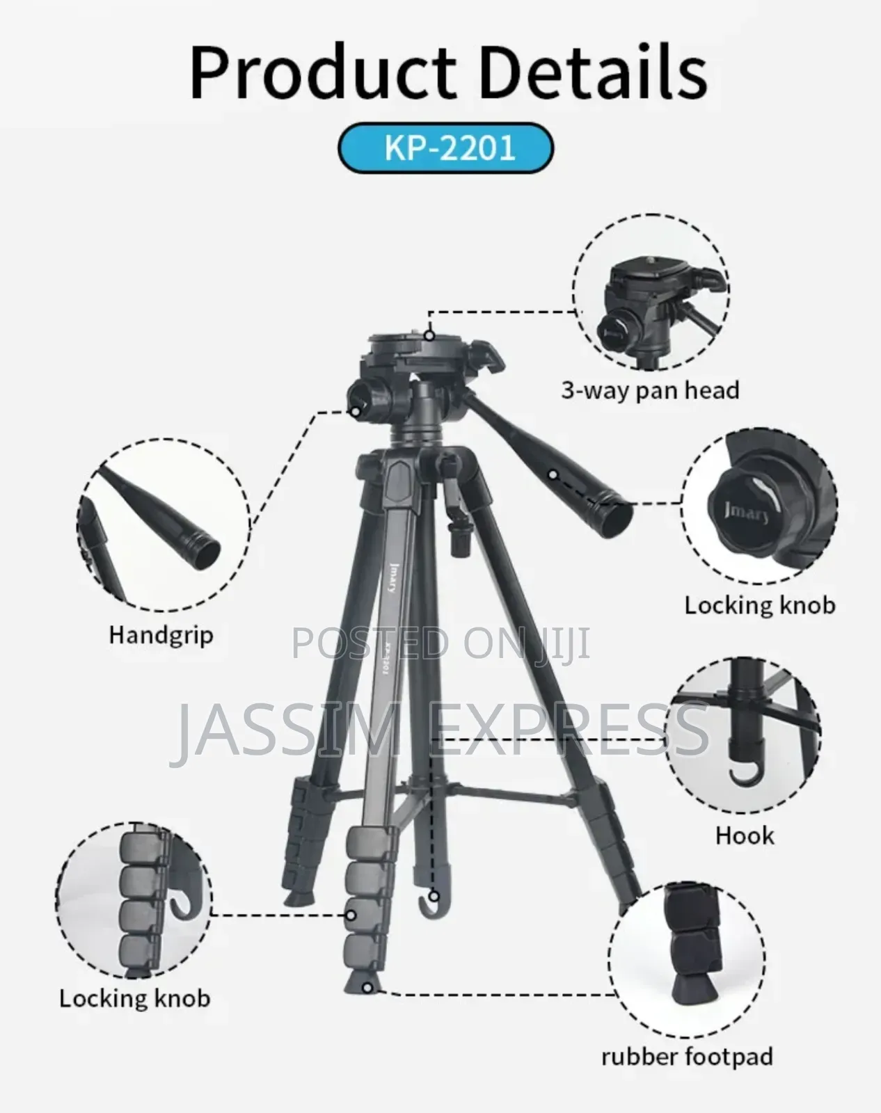 Jmary Heavy Duty Tripod for Phone and Camera (Max 1.7m and 3kg)