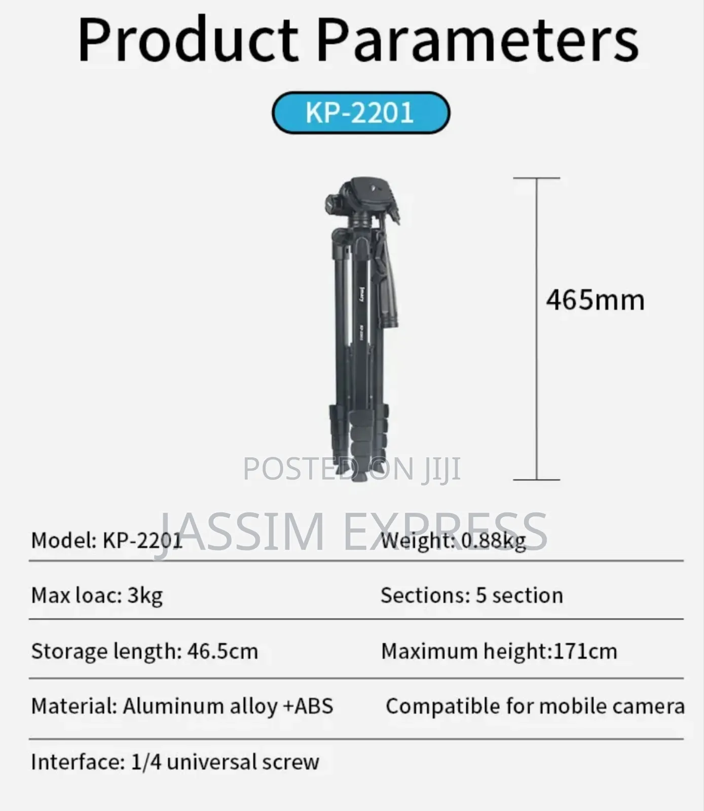 Jmary Heavy Duty Tripod for Phone and Camera (Max 1.7m and 3kg)