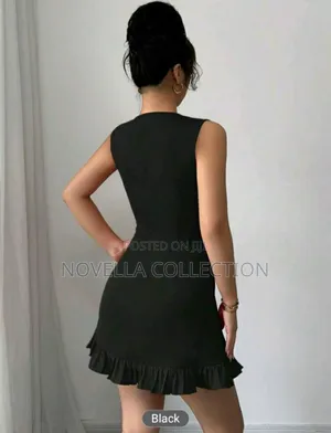 Women Round Neck Bowknot Halfopen Sleeveless Fitted Elegant Mini Dress