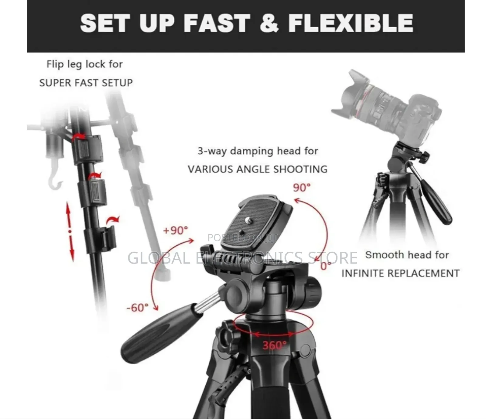Jmary Super Duty Professional Tripod for All DSLR Cameras(Max4kg1.75m)