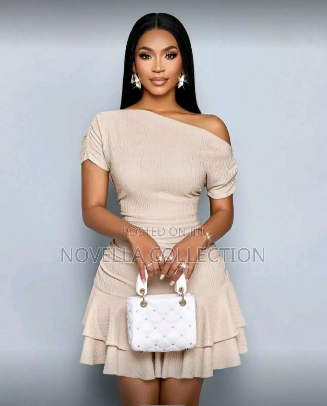 Women's Elegant Daytime Apricot Knitted Asymmetrical Mini Dress