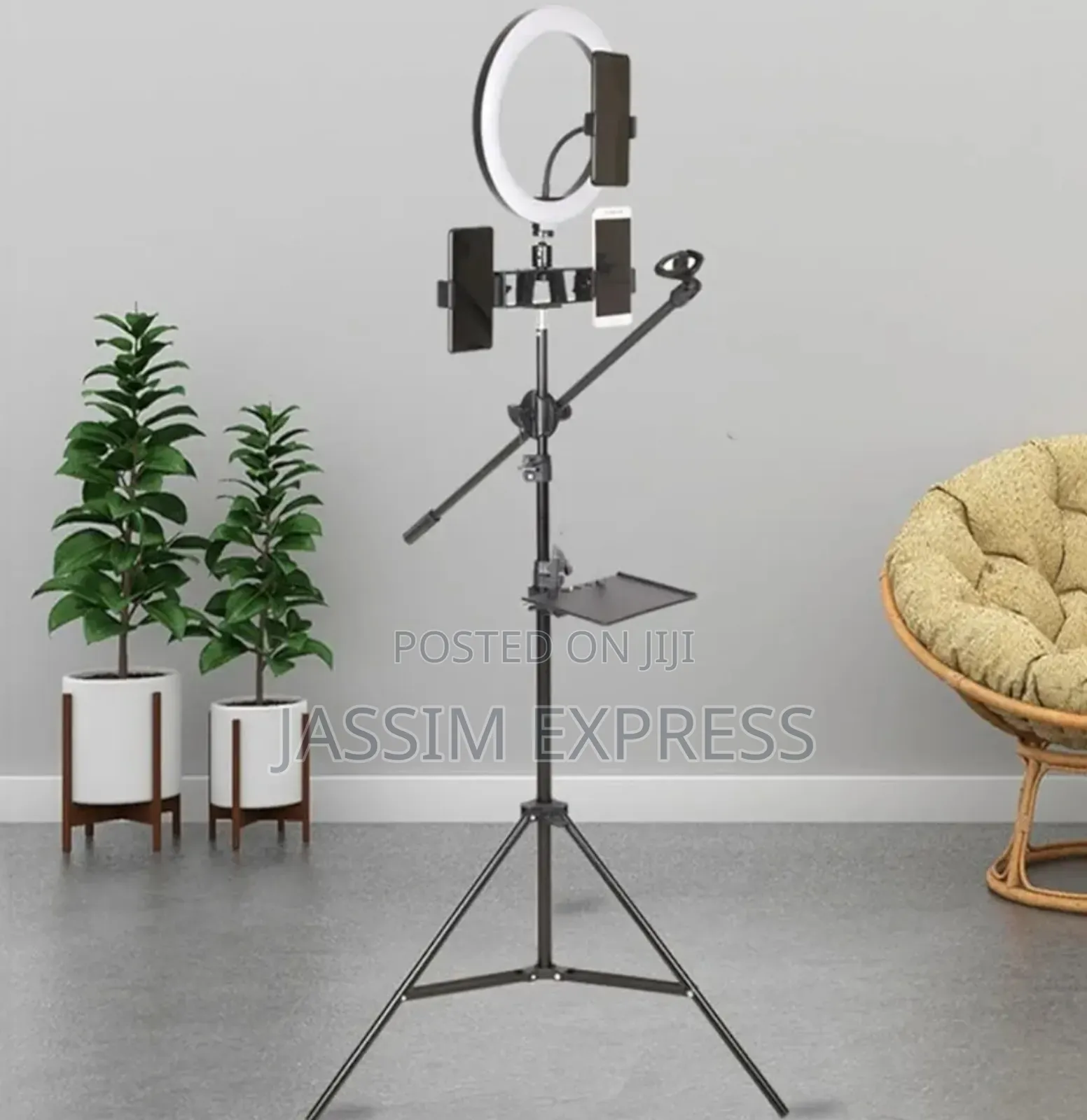 Ringlight + 3 ስልክ መያዣ + Mic Stand + Soundcard Stand + 2.1meter Tripod