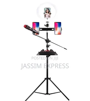 Ringlight + 3 ስልክ መያዣ + Mic Stand + Soundcard Stand + 2.1meter Tripod