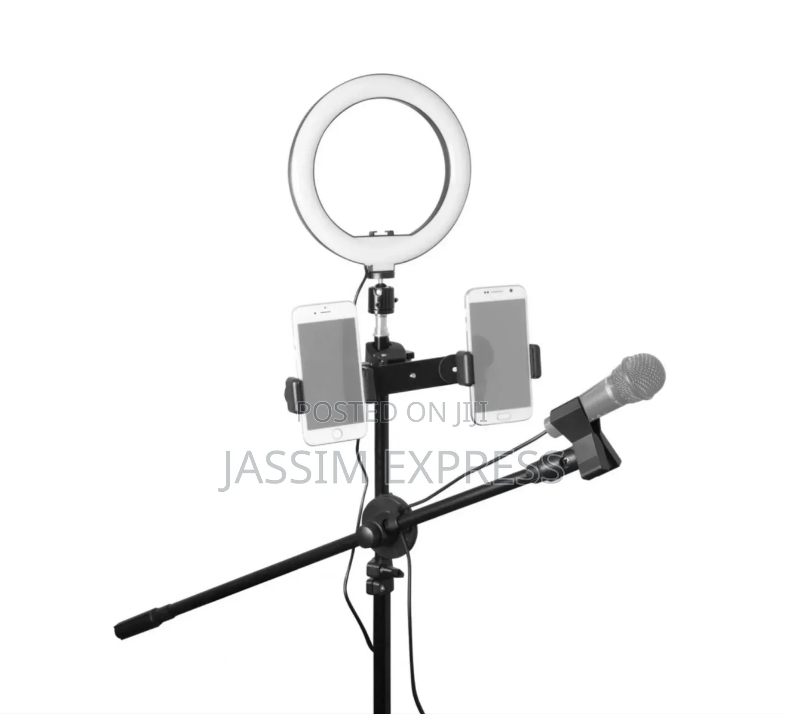 Ringlight + 3 ስልክ መያዣ + Mic Stand + Soundcard Stand + 2.1meter Tripod