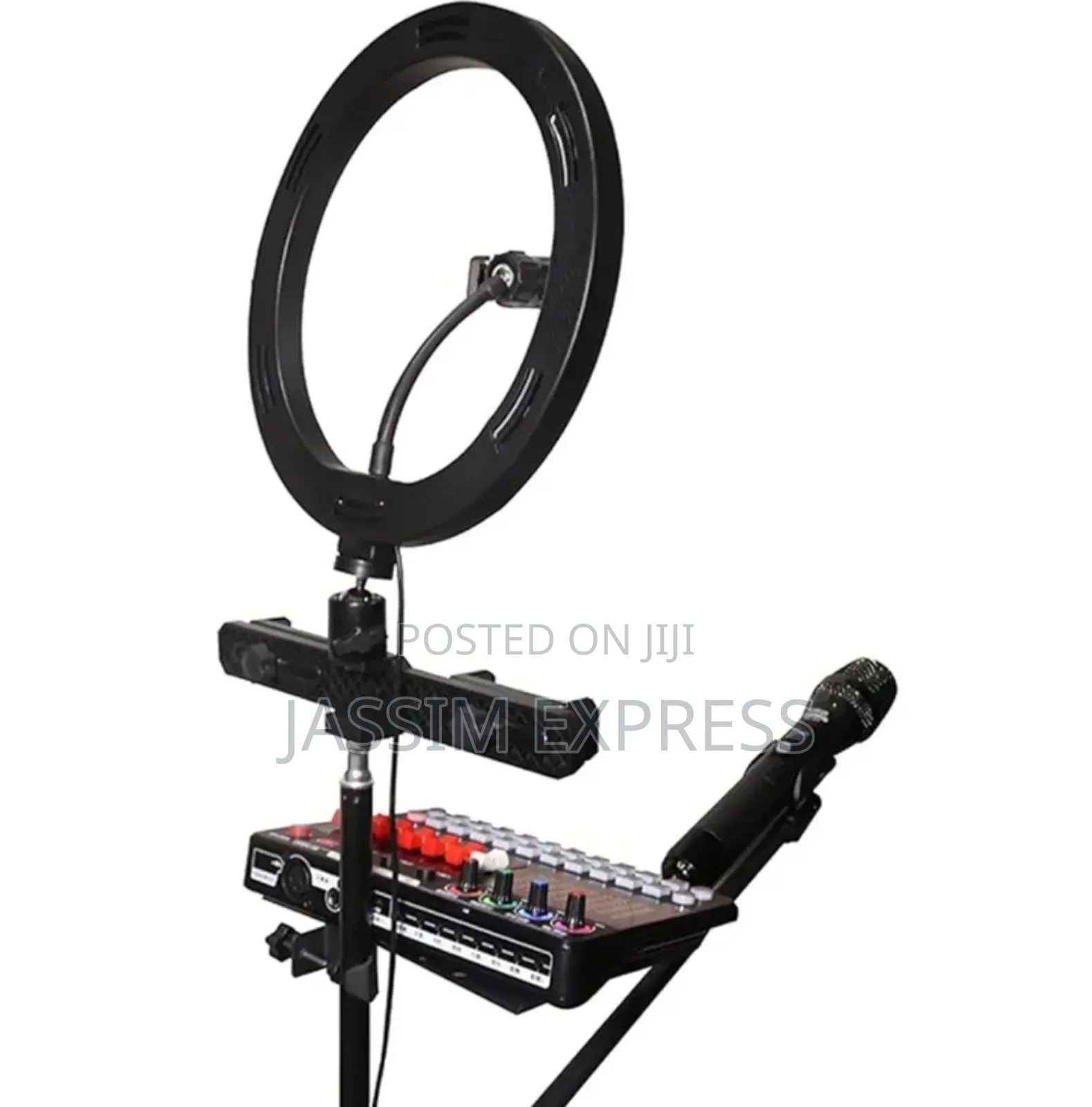 Ringlight + 3 ስልክ መያዣ + Mic Stand + Soundcard Stand + 2.1meter Tripod