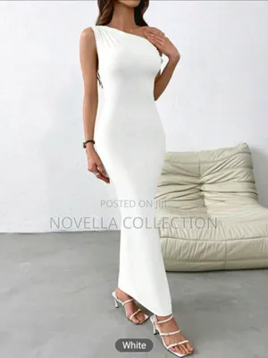 Women's Slim Fit Knit Ruched Dress With Asymmetrical Shoulder Straps