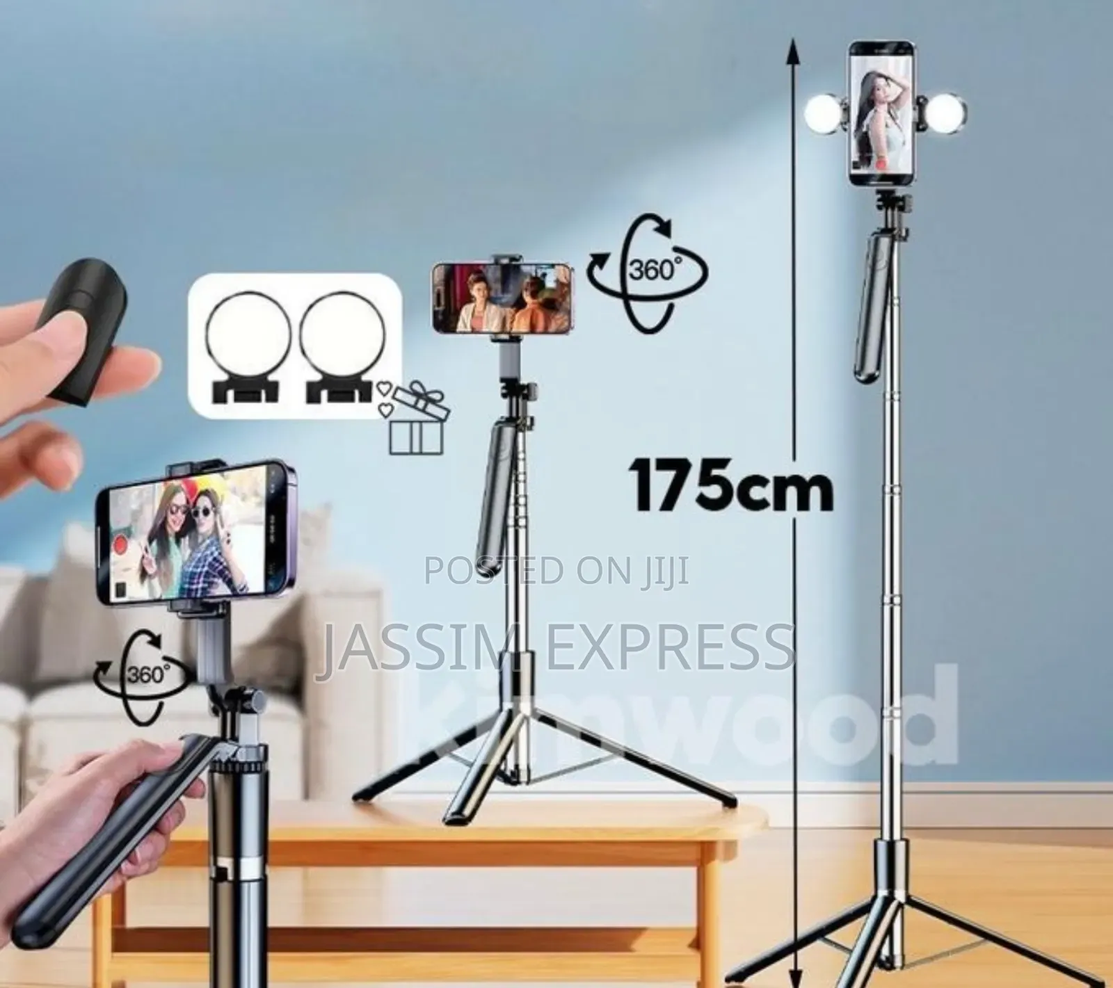 እስከ 1.75m መርዘም የሚችል ለስልክ ለdslr ካሜራም የሚሆን Selfi Stick Tripod ከlight ጋር