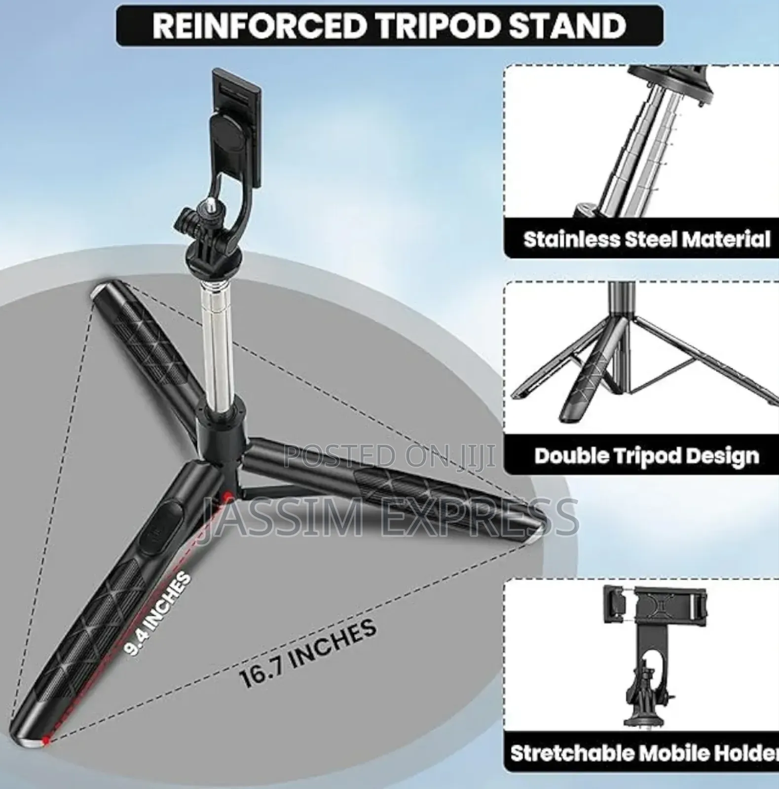 እስከ 1.75m መርዘም የሚችል ለስልክ ለdslr ካሜራም የሚሆን Selfi Stick Tripod ከlight ጋር