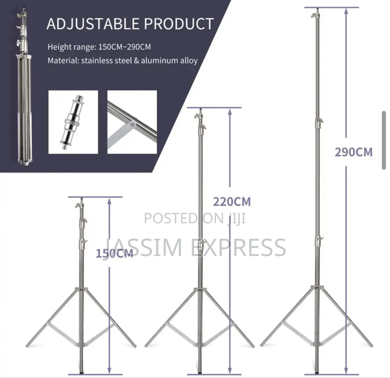ለሁልም አይነት Lights የሚሆን Stainless Steel Lightstand Heavy Duty(Max 2.8m)