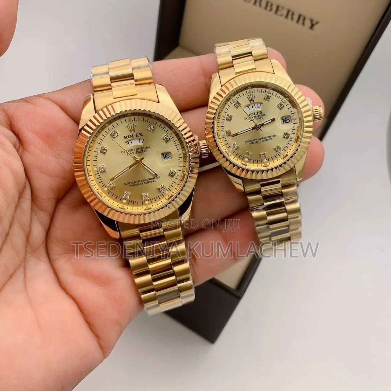 Rolex Golden in Black and Golden Stainless Steel Couples Watch