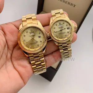 Rolex Golden in Black and Golden Stainless Steel Couples Watch