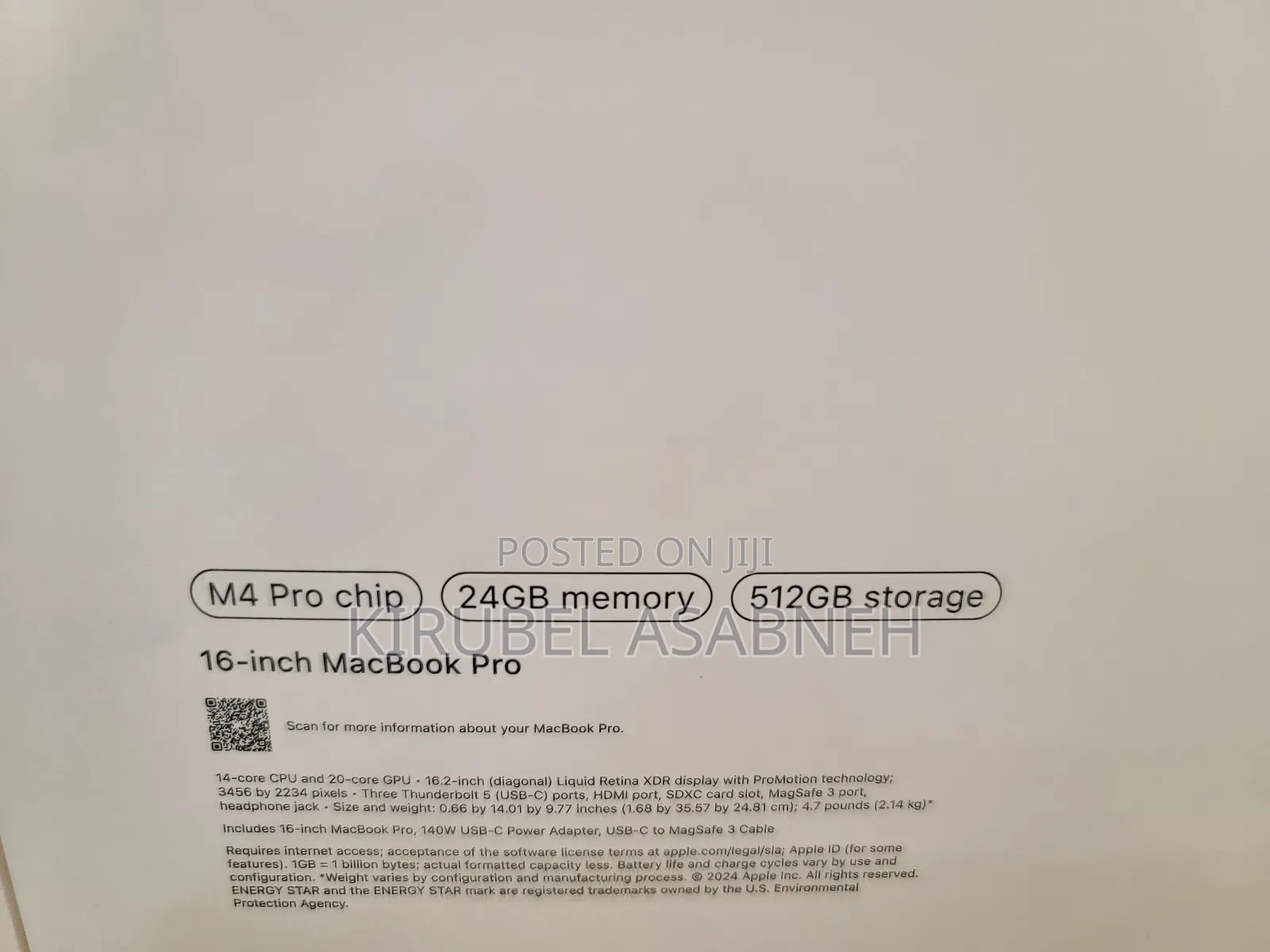 New Apple MacBook Pro 2024 M4 Max 16-Inch 24GB Apple M4 Pro SSD 512GB