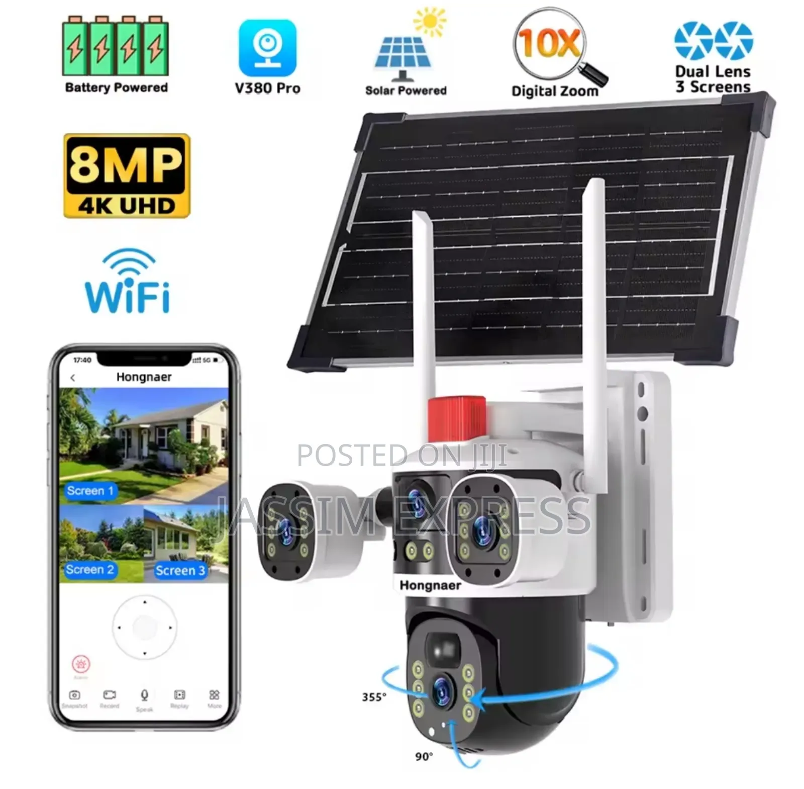 8mp የሆነ 4 Lens 5g ሲም ካርድ የሚቀበል PTZ Solar CCTV Camera(በማከፋፈያ ዋጋ)