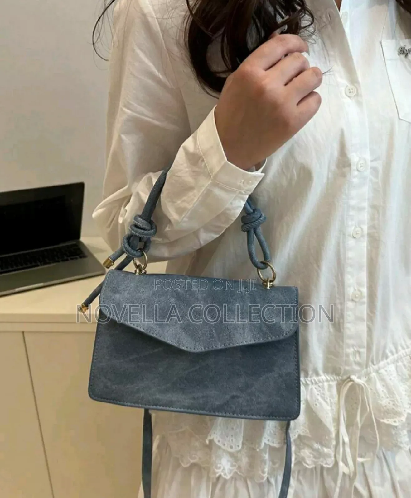 Women's Solid Denim Leather Square Bag With Adjustable Strap