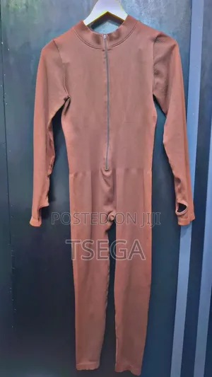 Photo - Brown Ribbed Full-Body Jumpsuit