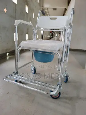 Photo - Toilet Chair W/Wheels Waterproof Rolling Transport Chair W/Padded Seat