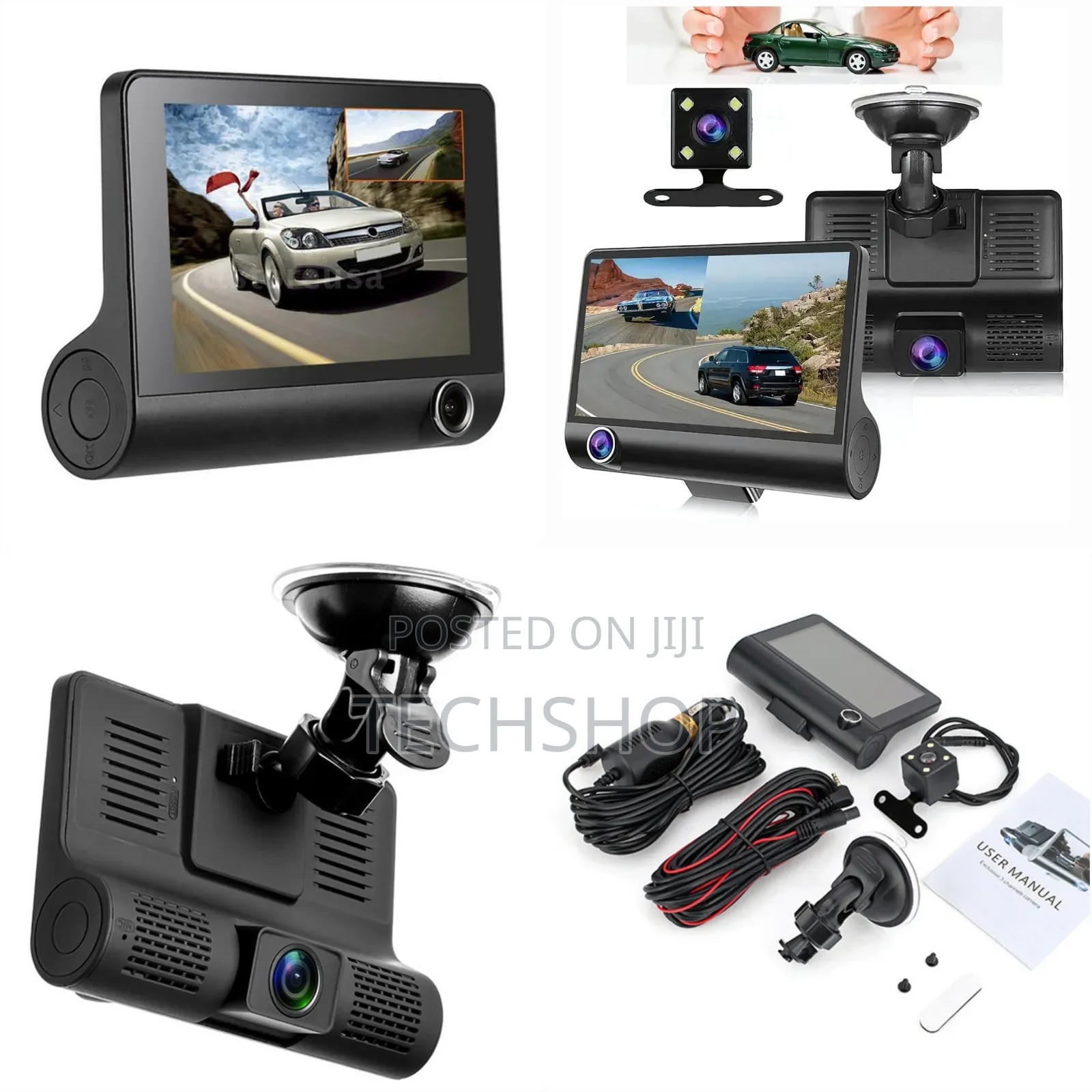 4 Inch Full Hd 3 Lens Car Dash Camera