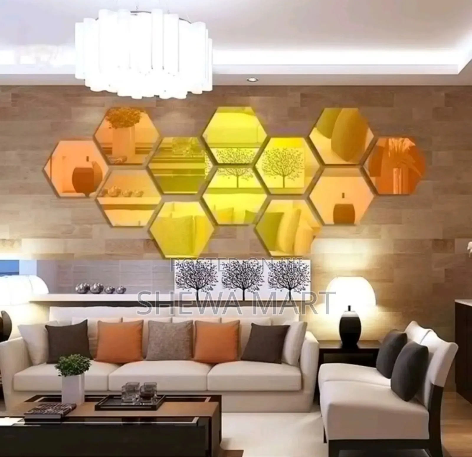 Removable Geometric Mirror Wall Stickers- Solid Hexagonal Shape Diy