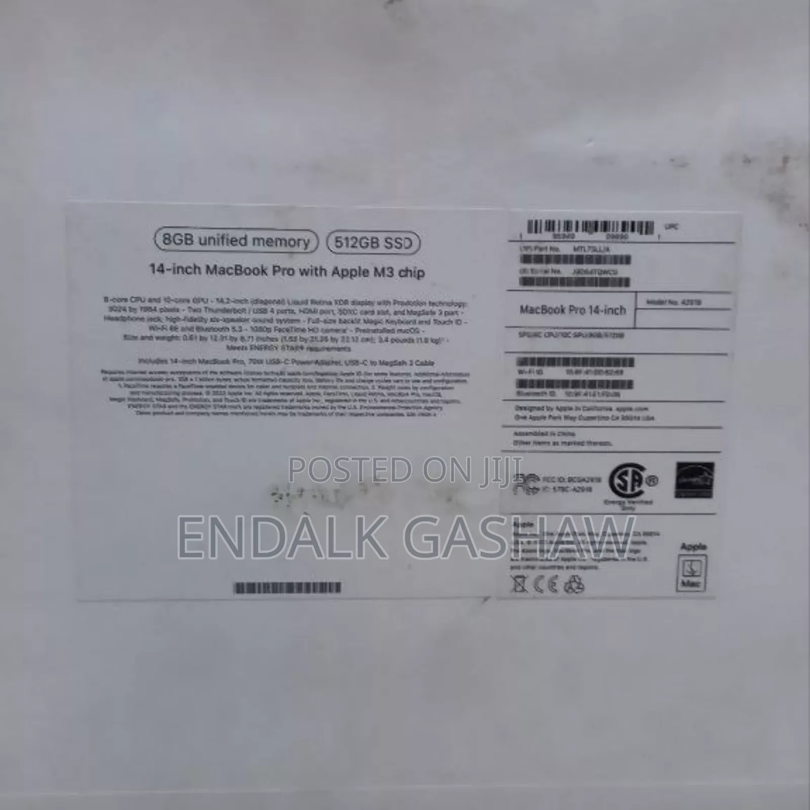 New Laptop Apple MacBook Pro 8GB Apple M3 SSD 512GB