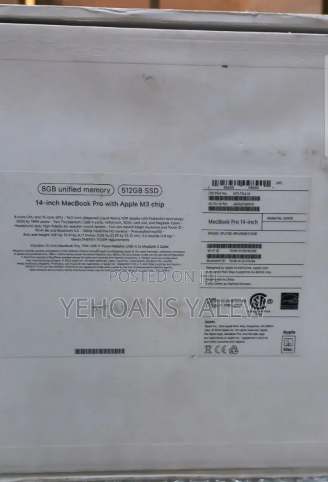 New Laptop Apple MacBook Pro 2023 M3 14-Inch 8GB Apple M3 SSD 512GB