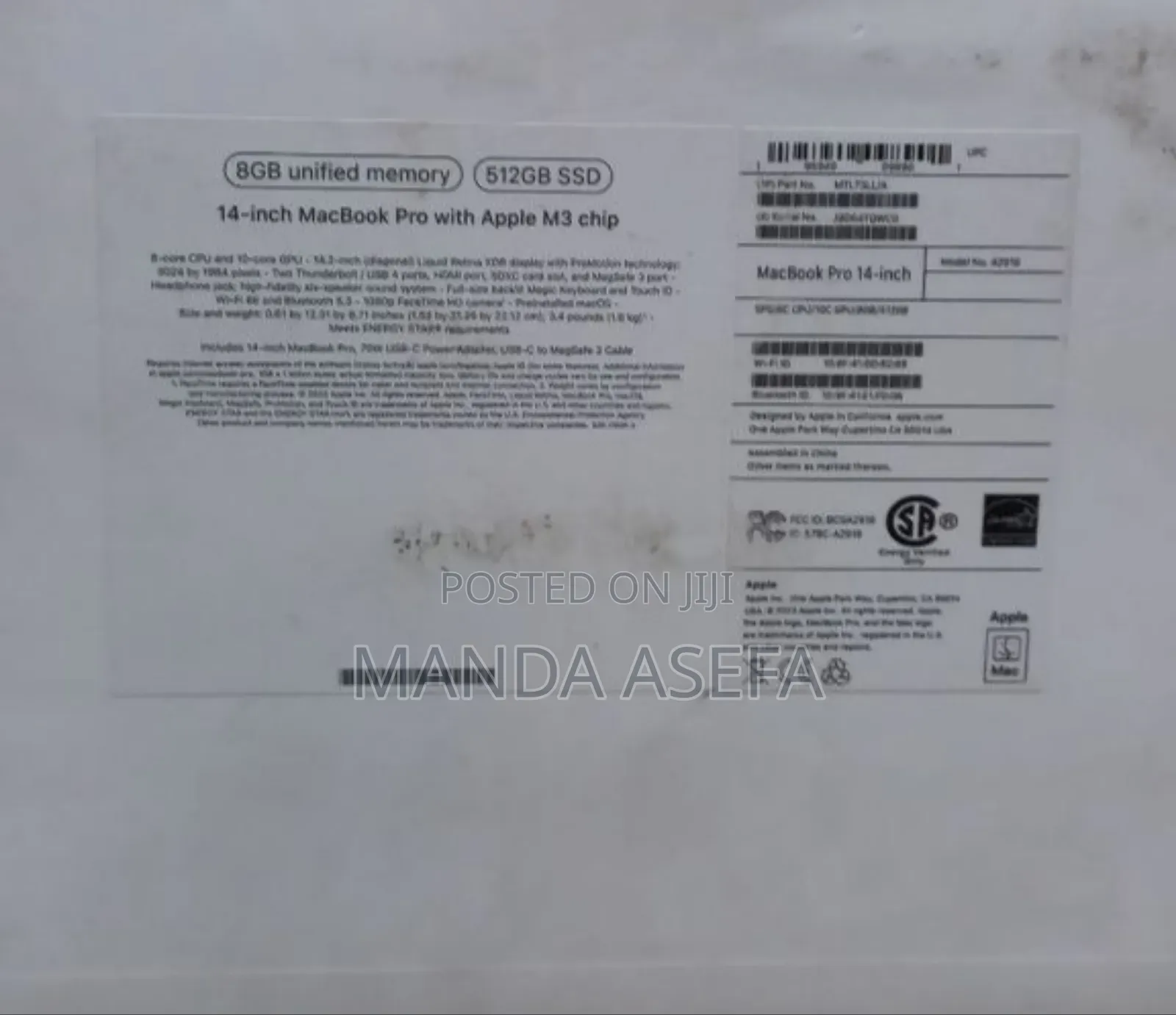 New Laptop Apple MacBook Pro 8GB Apple M3 SSD 512GB