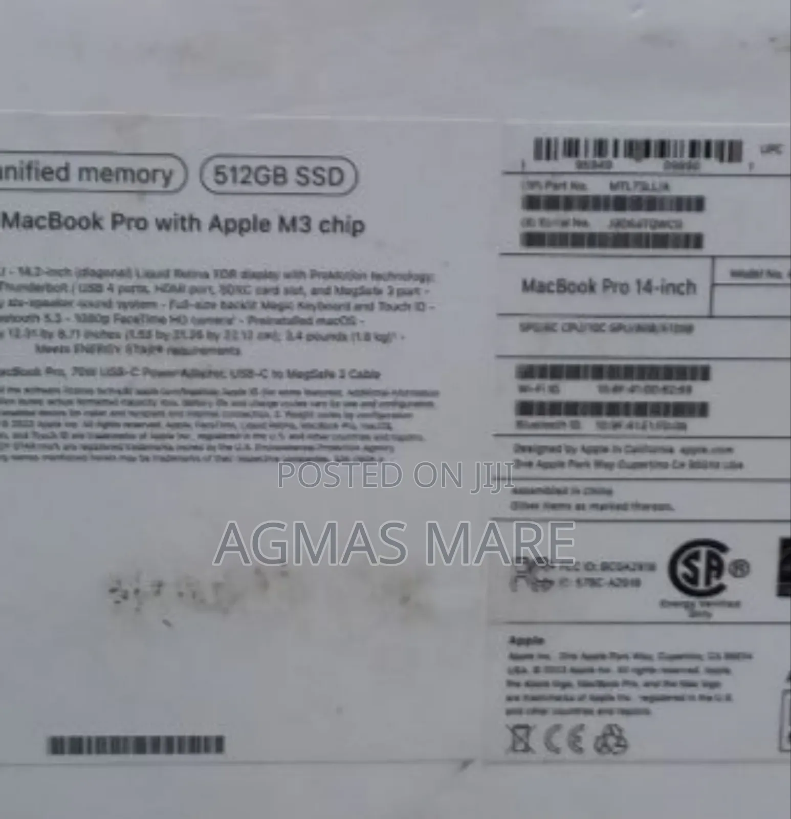 New Laptop Apple MacBook Pro 2023 M3 14-Inch 8GB Apple M3 SSD 512GB