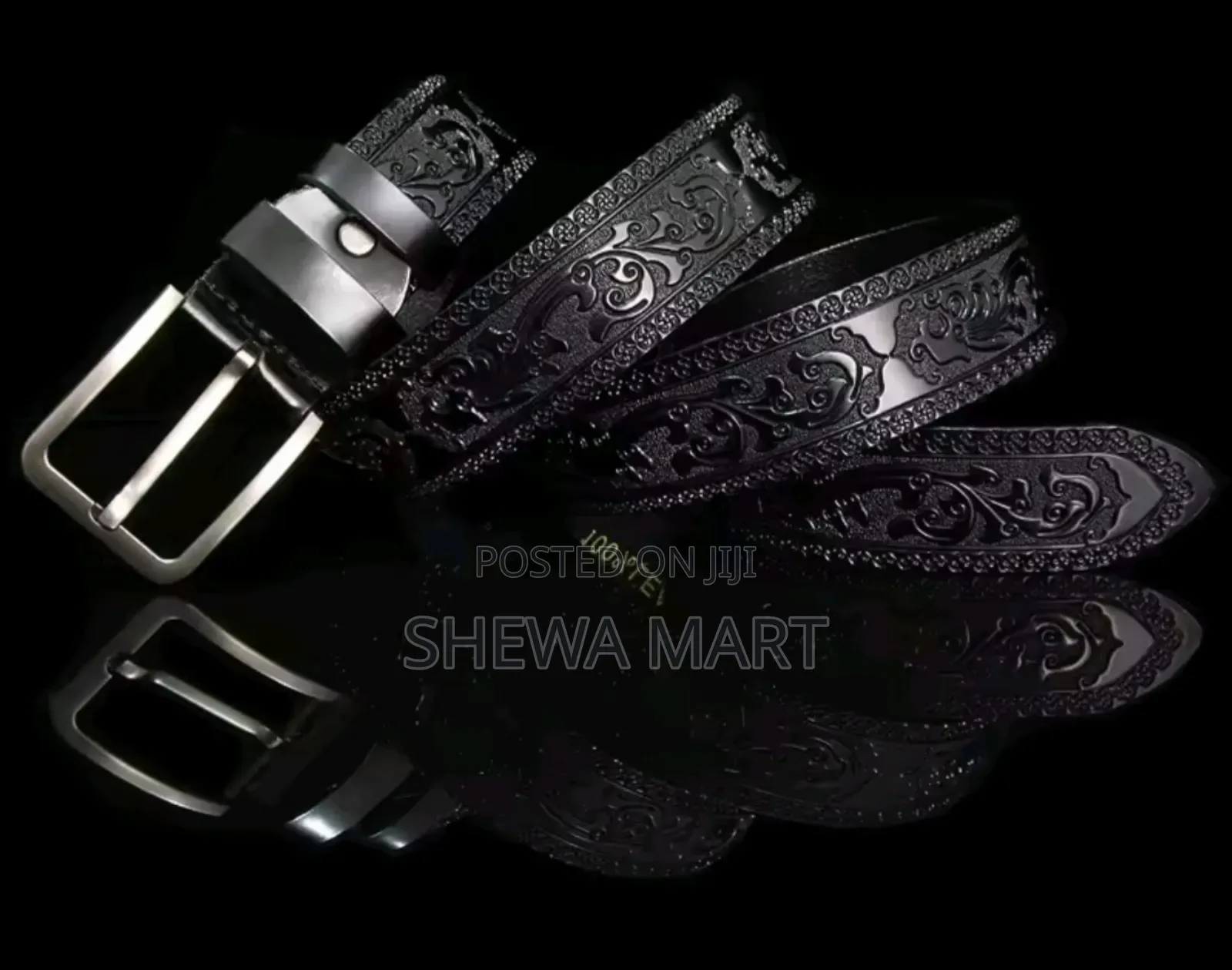 Leather Belt Casual Black Men's Belt Vintage Pressed Flower Design