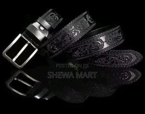 Leather Belt Casual Black Men's Belt Vintage Pressed Flower Design