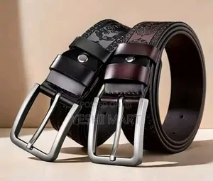 Photo - Leather Belt Casual Black Men's Belt Vintage Pressed Flower Design