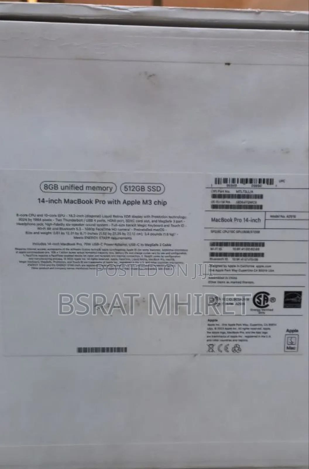 New Laptop Apple MacBook Pro 2023 M3 14-Inch 8GB Apple M3 SSD 512GB