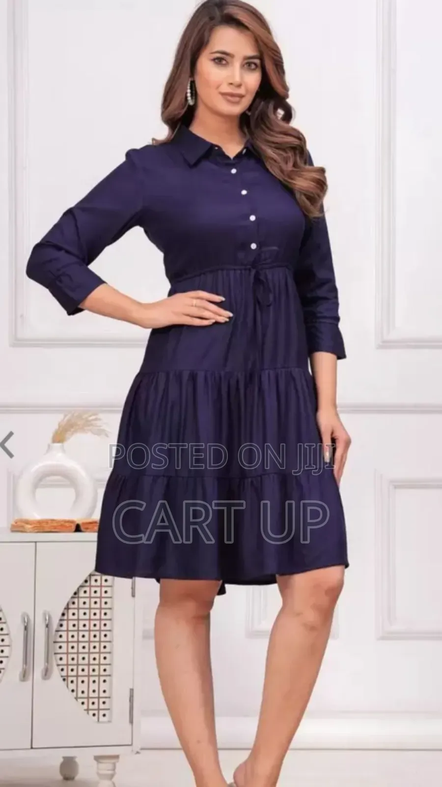 Classic Collared a-Line Dress in Deep Blue