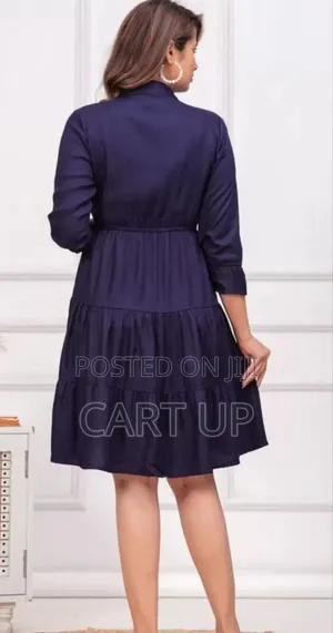 Classic Collared a-Line Dress in Deep Blue
