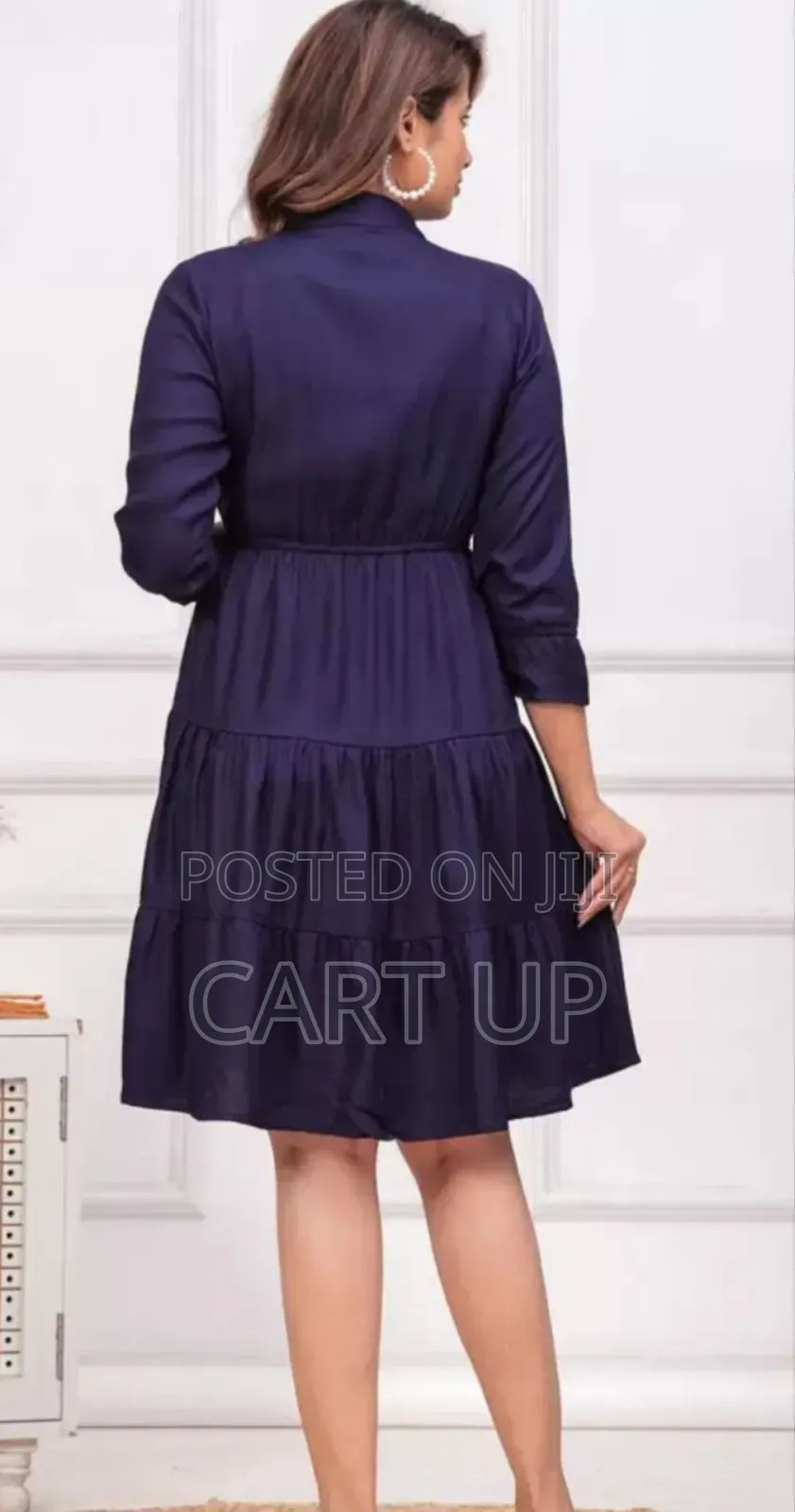 Classic Collared a-Line Dress in Deep Blue