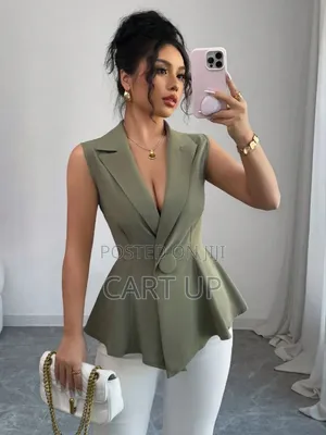 Photo - Women's Olive Green Sleeveless Peplum Blazer Top