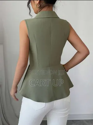 Women's Olive Green Sleeveless Peplum Blazer Top