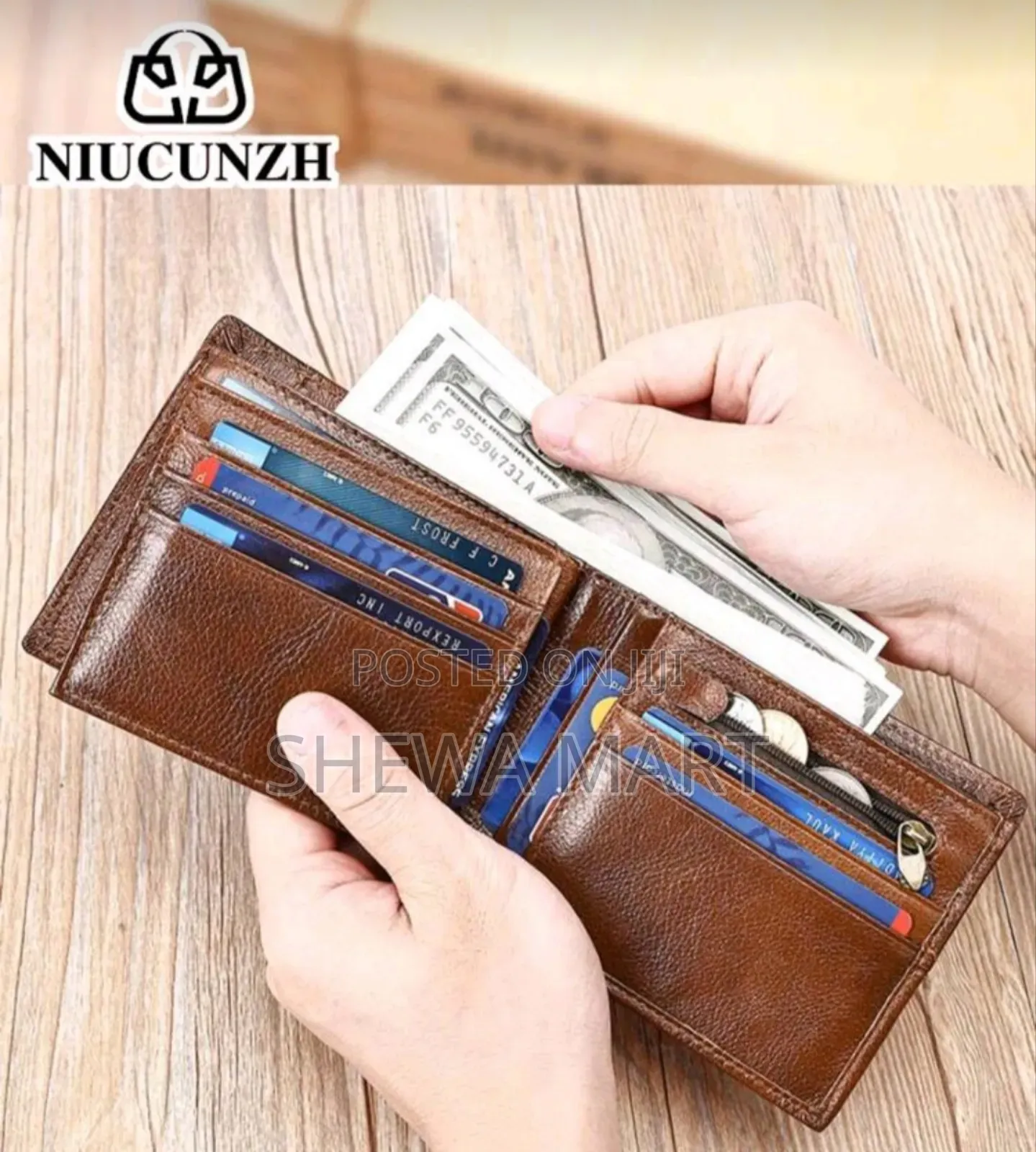 Men's Genuine Leather Wallet With Id Card Window Top Layer Cowhide
