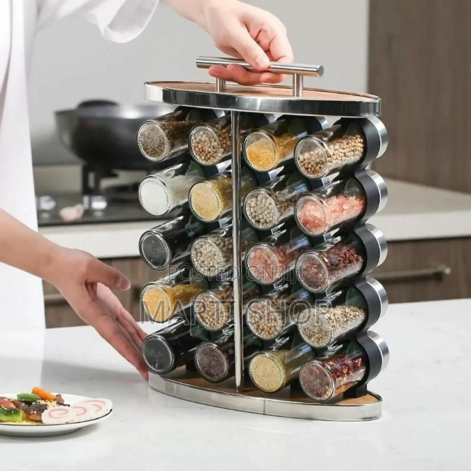 16 Set Spice Carousel Glass Jar With Rack