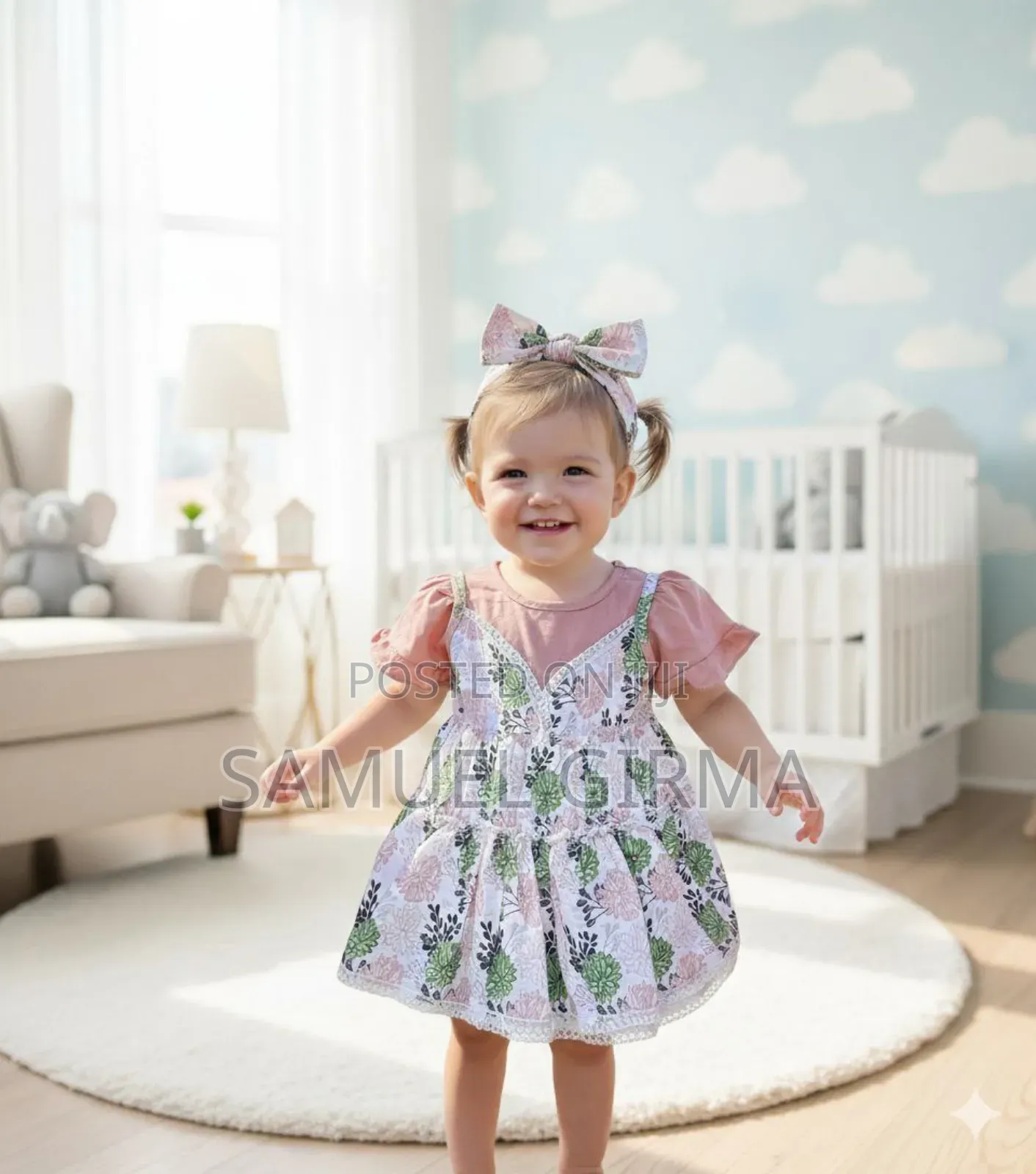 Mk- 0367 Babygirl Floral Dress With Headband Size: 6-9, 9-12