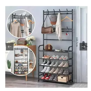 Photo - Space-saving Floor Clothes Rack With Double Hook Design