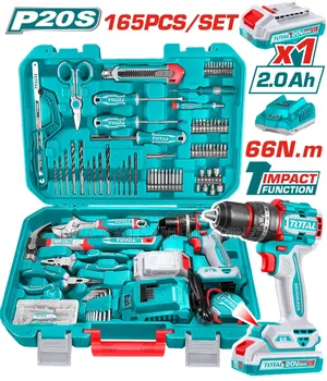 Photo - Total Thkthp11652 165 PCS Tool Set With a 20v Cordless Impact Drill.