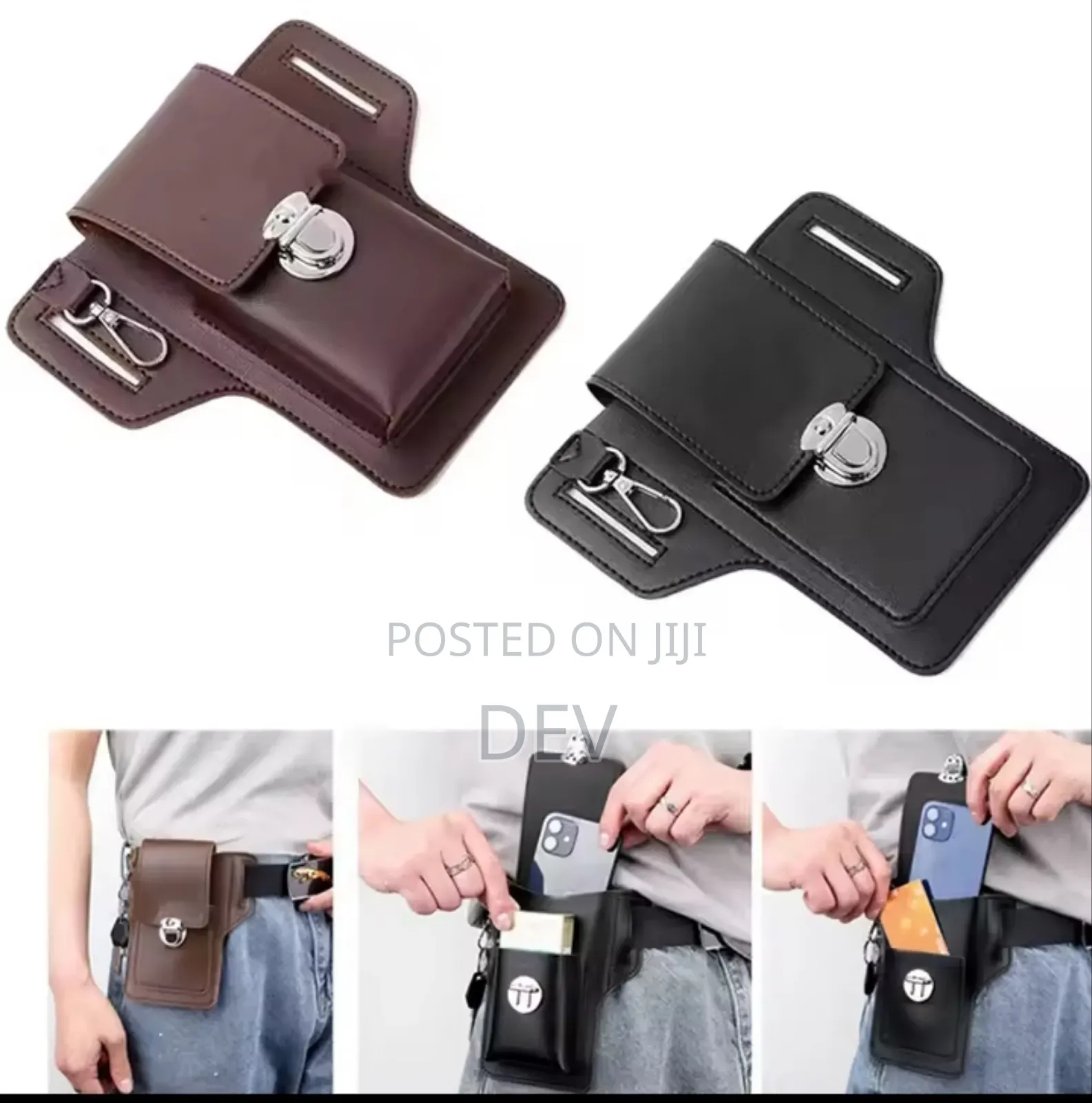 የስልክ እና ዋሌት ከቁልፍ መያዣ ጋር - Leather Belt Phone Holster Stylish