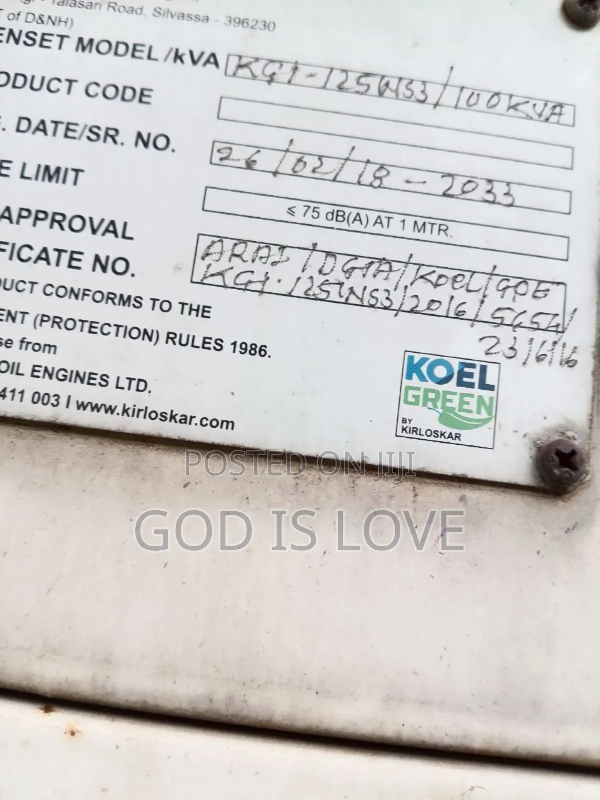 Kirloscar Generator Power 62.5kva