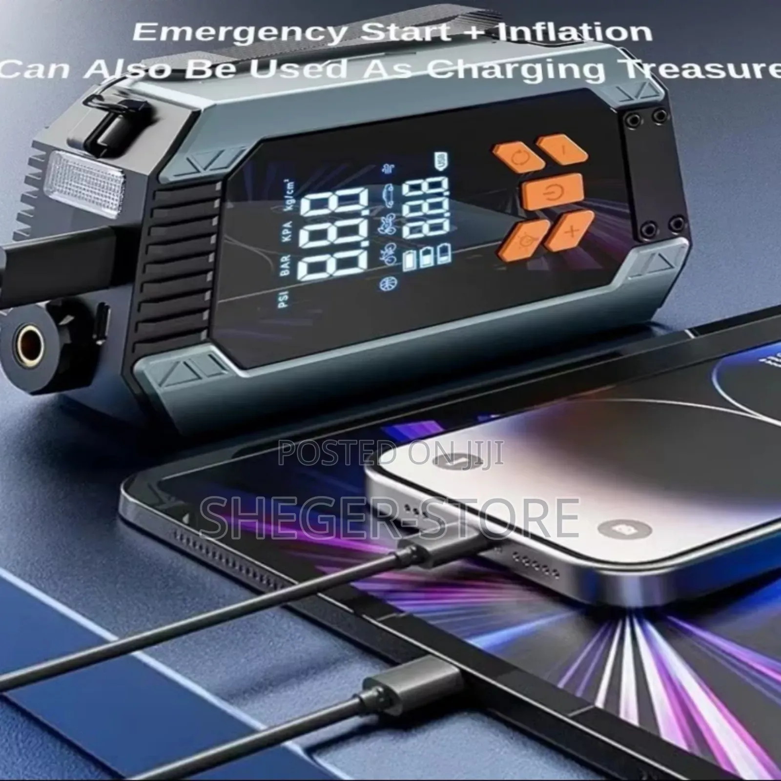 Multi Functional Car Jump Starter( Power Bank, Flashlight,Compressor)