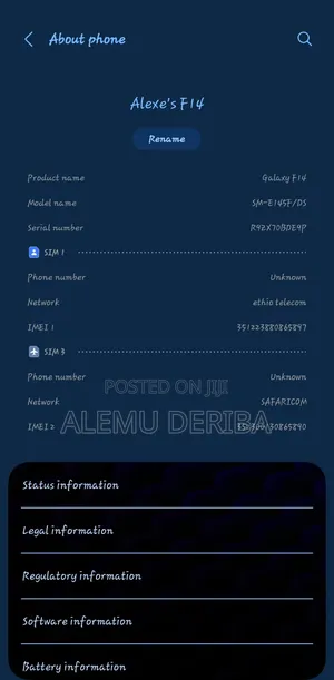 ንጹህ ሳምሰንግ F14 ምንም እንከን የሌለበት ገንዘቡ ስለተፈለገ ብቻ እሚሸጥ 5000ባትሪ እረዝም ጊዜ