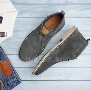 Photo - Louis Stitch Grey Mid-Top Solid Suede Desert Boots for Men