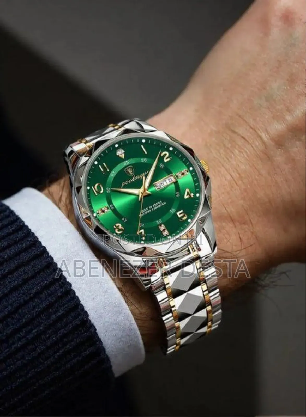 Poedagar Men's Luxury Quartz Watch With a Green Dial
