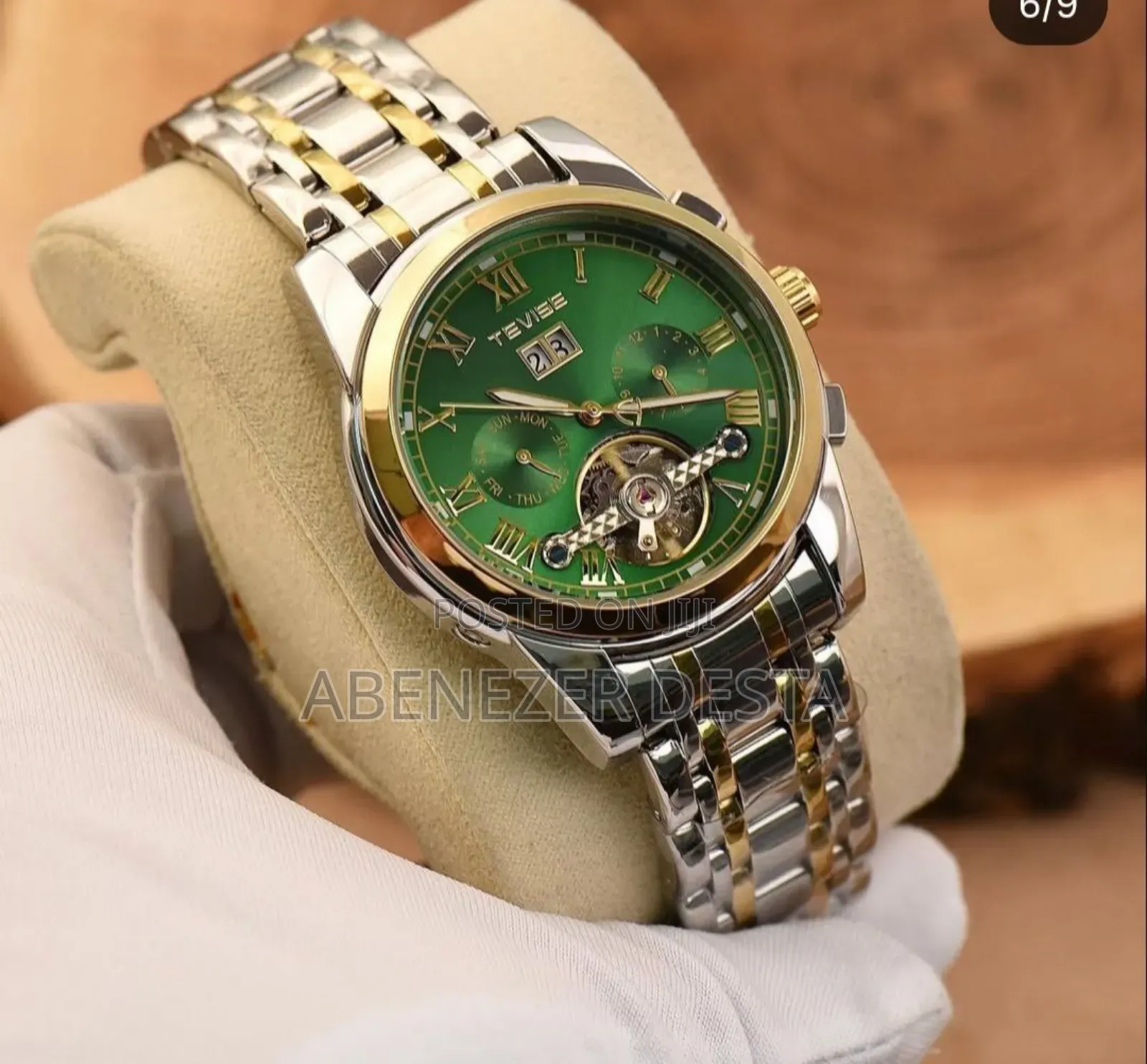 Tevise 9005 Automatic Mechanical Watch With a Green Dial