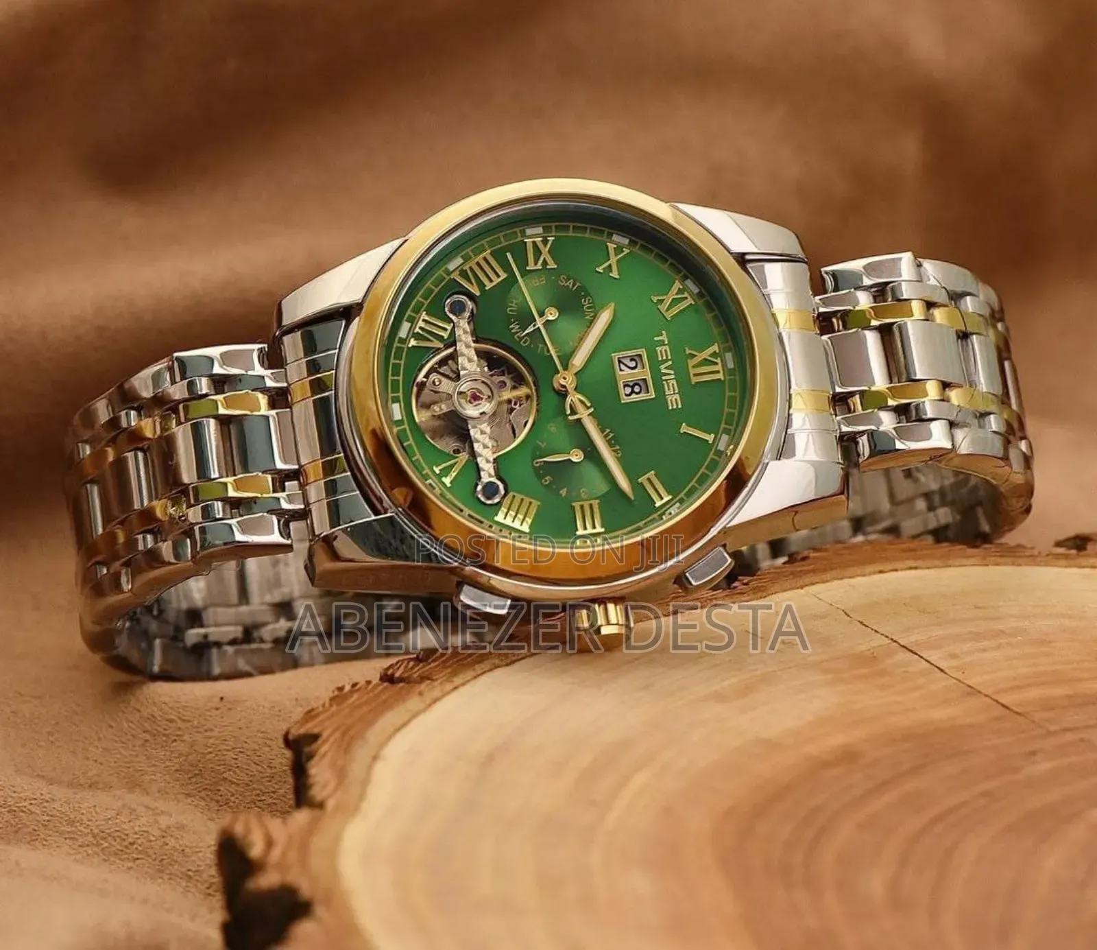 Tevise 9005 Automatic Mechanical Watch With a Green Dial
