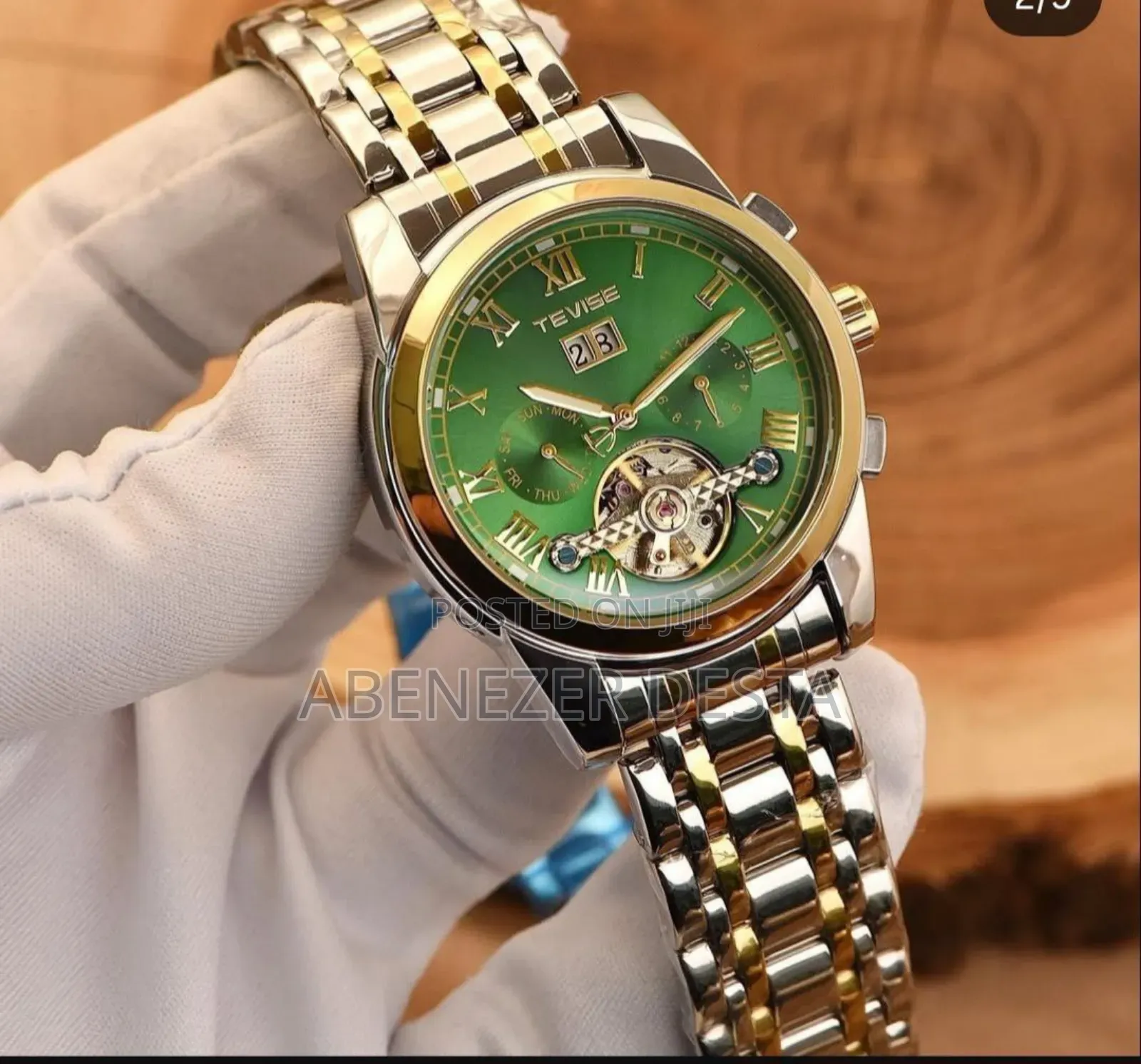 Tevise 9005 Automatic Mechanical Watch With a Green Dial